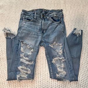 American Eagle High Waist Jegging, Distressed, Light Wash